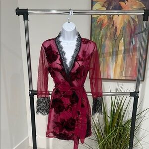 Dreamgirl Red and Black Satin Lace Trim Robe